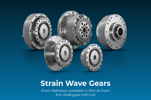 Strain wave gears from Nabtesco, available in the UK from R.A. Rodriguez (UK) Ltd.